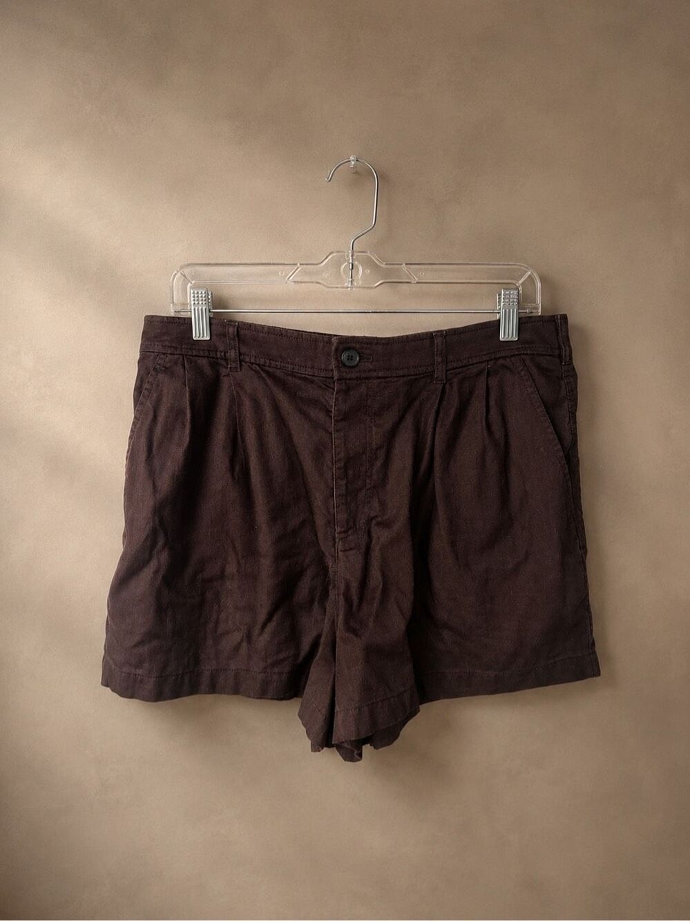 Uniqlo XL Linen Cotton High Waist Pleated Shorts Dark Brown
